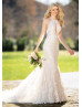 Sexy Halter Beaded Ivory Lace Tulle Keyhole Back Wedding Dress